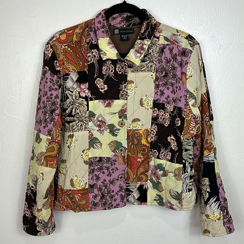 Casual Studio Vintage Patchwork Floral Print Button Up Jacket Size M